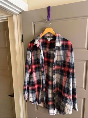 Old Navy Red, Navy and White Plaid Button-Down Shirt